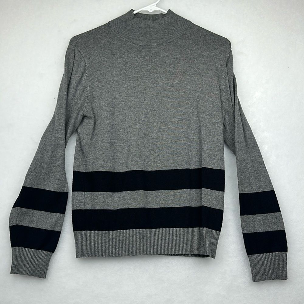 Cielo Pullover Sweater Gray/Black Strips Lon Sleeves Turtle Neck Sz L